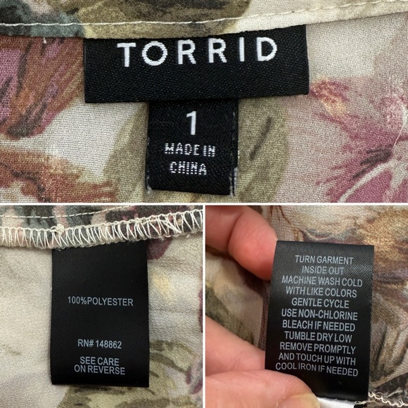 Torrid Lexie Sheer Ivory Floral Print Chiffon High Low Babydoll Tunic Size 1X - Picture 8 of 8